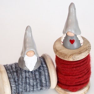 Christmas gnome couple Scandinavian gnomes Nordic Christmas ornaments Clay Christmas decorations Tomte Scandi decor Clay tomten image 3