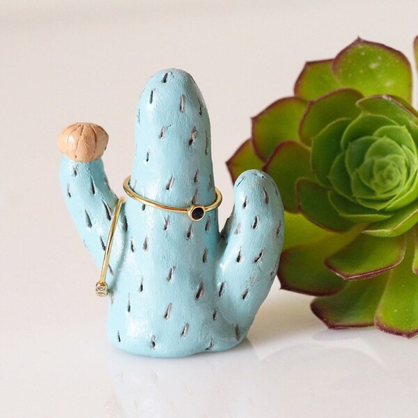 Cactus ring holder - Cactus art - Cactus jewelry holder -Cactus jewelry storage -Cactus wedding favor -Gift for her -Ring tree -Cactus decor