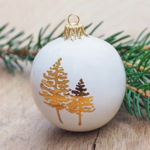 White Christmas bauble with 24k gold | Nordic Christmas ornament | Ceramic bauble | White and gold Christmas decor | Handmade decoration