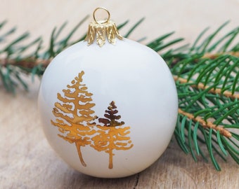 White Christmas bauble with 24k gold | Nordic Christmas ornament | Ceramic bauble | White and gold Christmas decor | Handmade decoration