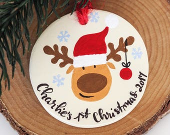 Reindeer ornament - Baby's first Christmas ornament - First Christmas decoration - Reindeer Christmas ornament - Personalized Christmas