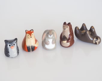 Woodland animals art - Animal art - Animal thimbles - Ceramic animal figurines - Collectible thimbles - Woodland nursery decor -Animal decor