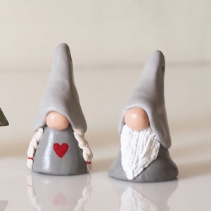 Christmas gnome couple - Scandinavian gnomes - Nordic Christmas ornaments - Clay Christmas decorations - Tomte - Scandi decor - Clay tomten