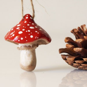 Mushroom decor - Clay mushroom ornament - Mushroom Christmas ornament - Mushroom figurine - Woodland nursery decor - Hanging mushroom decor