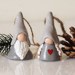 Christmas gnome couple Scandinavian gnomes Nordic Christmas ornaments Clay Christmas decorations Tomte Scandi decor Clay tomten image 2