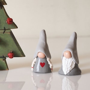 Christmas gnome couple Scandinavian gnomes Nordic Christmas ornaments Clay Christmas decorations Tomte Scandi decor Clay tomten image 1