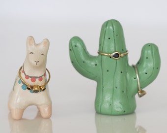 Llama gift - Llama ornament and cactus ring holder - Cactus jewelry holder - Llama jewelry holder - Llama ring holder -Cactus art -Gift idea