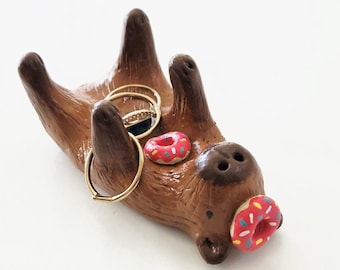 Capy ring holder Cute capybara gifts Handmade jewellery tray Capy lover gift Funny capy bara figurine with donuts Unique gift for girlfriend