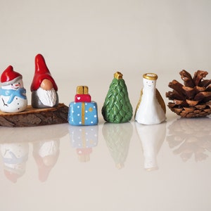 Christmas miniatures Set 5 Christmas ornaments Collectible thimbles Ceramic miniatures Clay Christmas decorations Stocking stuffer image 4