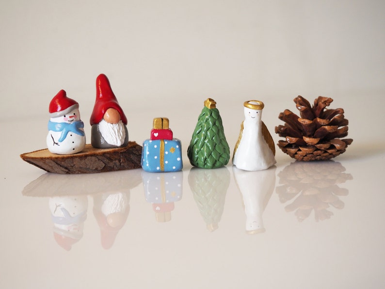 Christmas miniatures Set 5 Christmas ornaments Collectible thimbles Ceramic miniatures Clay Christmas decorations Stocking stuffer image 4