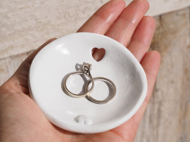 Wedding ring holder Ring bearer pillow alternative Clay ring dish White wedding decor Anniversary present Clay wedding ring dish image 5