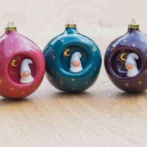 Set of 3 Christmas baubles with 24k gold Handmade bauble Handmade ceramic ornament Nordic Christmas decoration Unique Christmas gift image 1