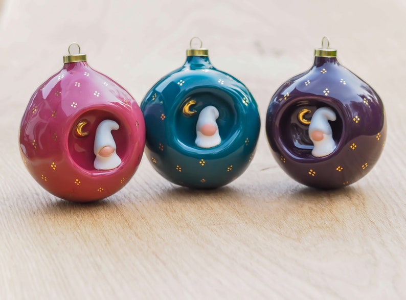 Set of 3 Christmas baubles with 24k gold Handmade bauble Handmade ceramic ornament Nordic Christmas decoration Unique Christmas gift image 1