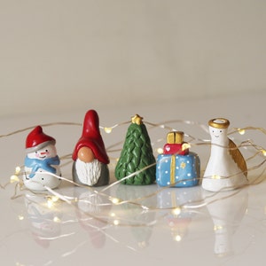 Christmas miniatures Set 5 Christmas ornaments Collectible thimbles Ceramic miniatures Clay Christmas decorations Stocking stuffer image 5