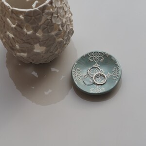 Mint green ring holder Mint green wedding ring dish Filigree ring holder Clay jewelry tray Valentines day gift Wedding ring holder image 5