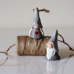 Christmas gnome couple Scandinavian gnomes Nordic Christmas ornaments Clay Christmas decorations Tomte Scandi decor Clay tomten image 5