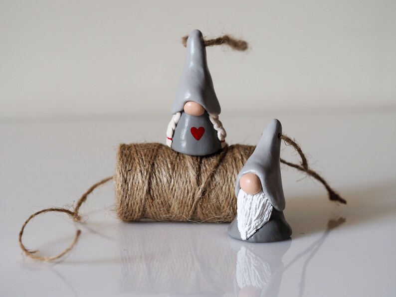 Christmas gnome couple Scandinavian gnomes Nordic Christmas ornaments Clay Christmas decorations Tomte Scandi decor Clay tomten image 5