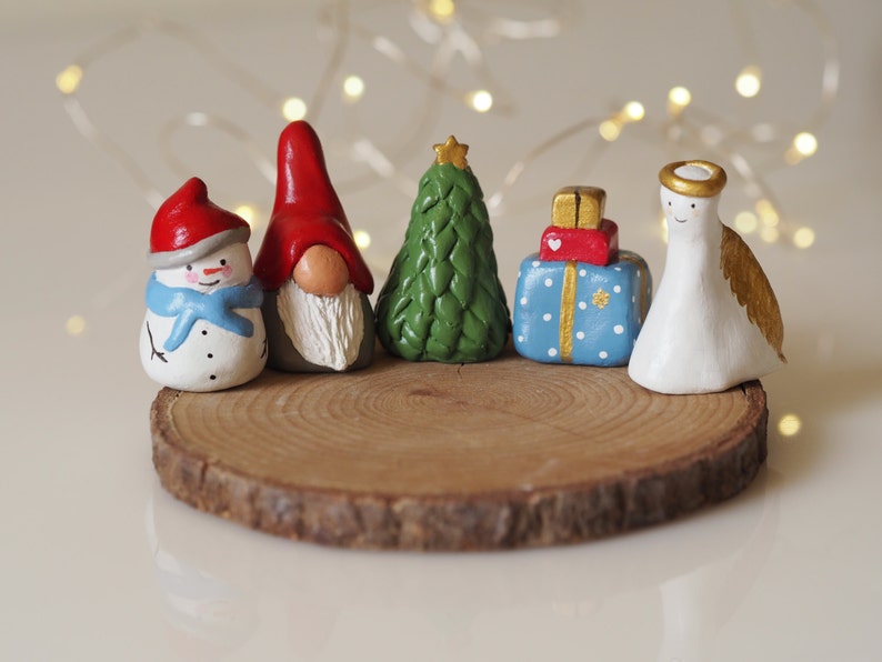 Christmas miniatures Set 5 Christmas ornaments Collectible thimbles Ceramic miniatures Clay Christmas decorations Stocking stuffer image 2