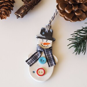 Clay snowman ornament Christmas ornament Christmas gift idea Holiday Christmas tree decoration Handmade and hand painted gift tag image 5