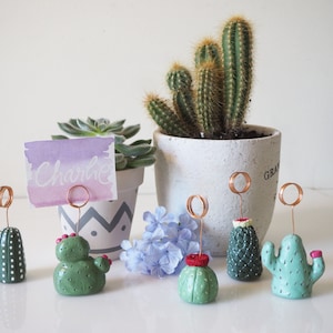 Cactus table number holders set 5 Cactus wedding table decor Cactus picture holder Cactus place card holders Stocking stuffer image 5