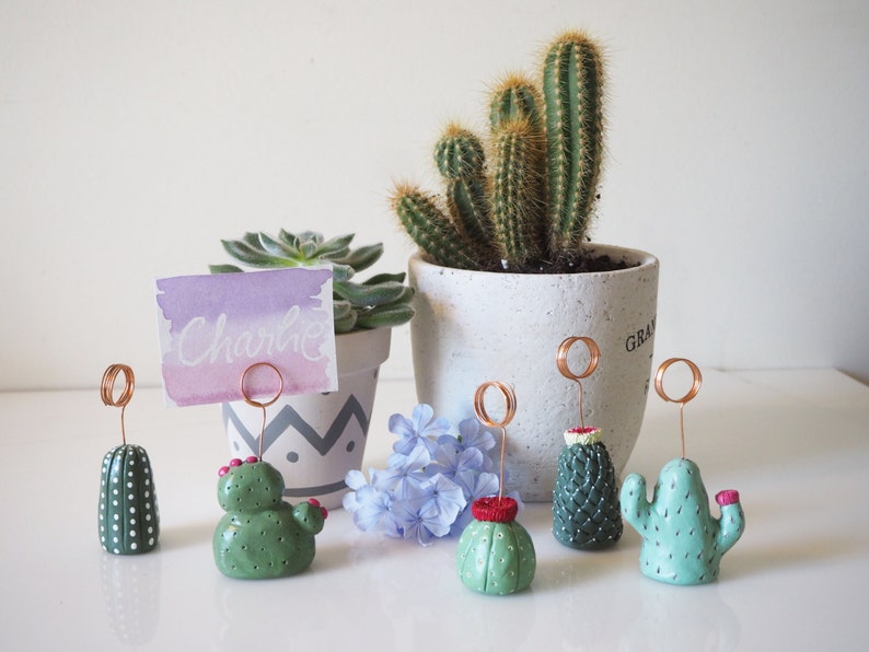 Cactus table number holders set 5 Cactus wedding table decor Cactus picture holder Cactus place card holders Stocking stuffer image 5