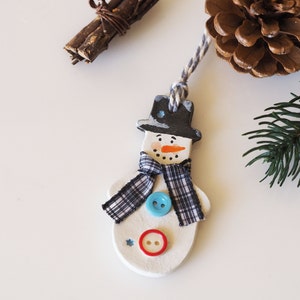 Clay snowman ornament Christmas ornament Christmas gift idea Holiday Christmas tree decoration Handmade and hand painted gift tag image 3