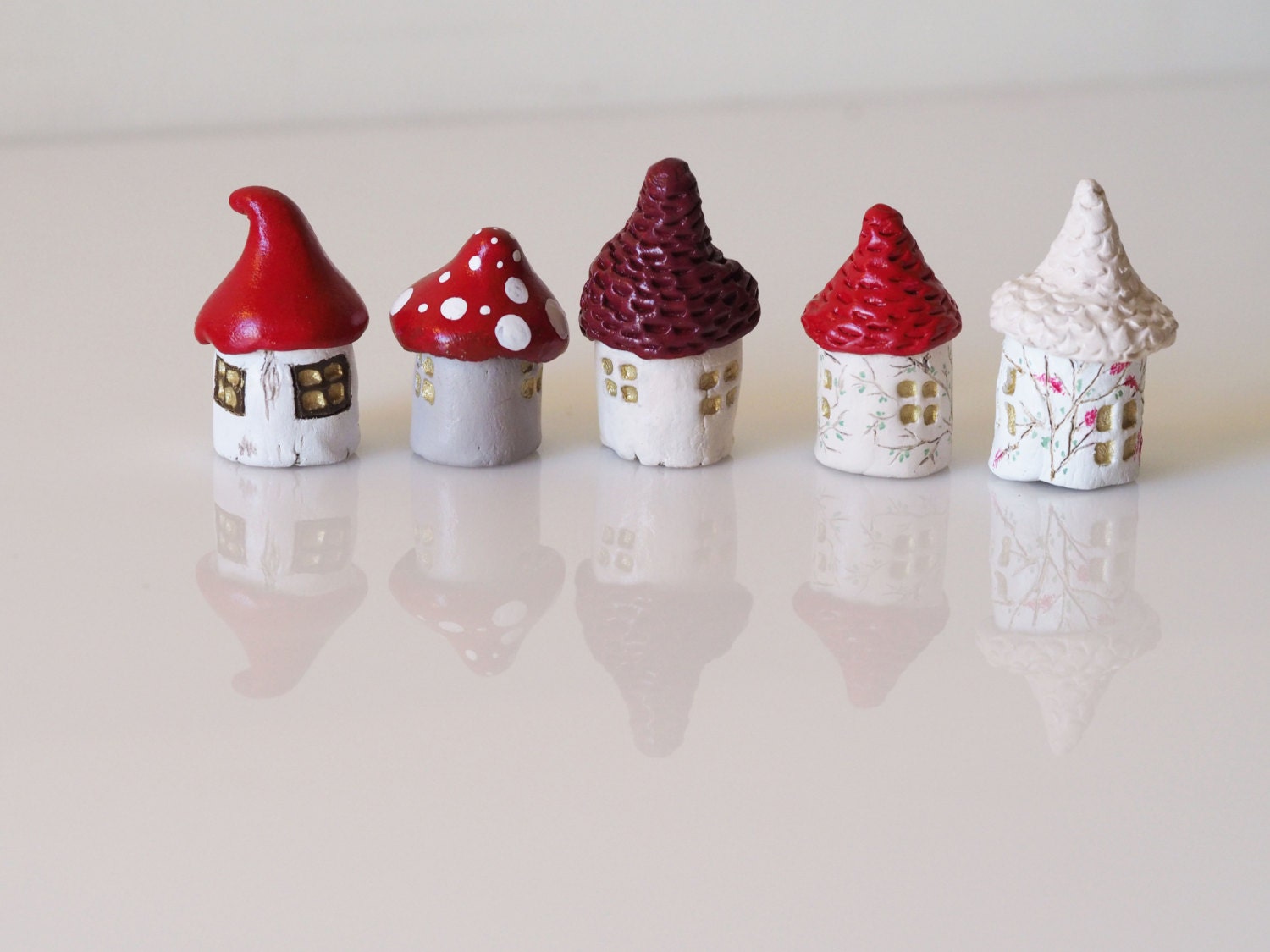 Tiny House Set of 5 collectible Thimbles clay Mini Houses | Etsy