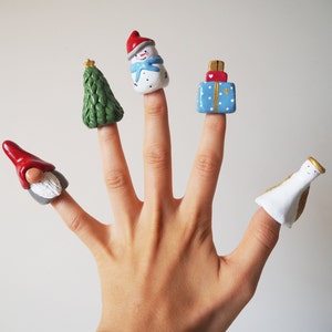 Christmas miniatures Set 5 Christmas ornaments Collectible thimbles Ceramic miniatures Clay Christmas decorations Stocking stuffer image 3