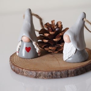 Christmas gnome couple Scandinavian gnomes Nordic Christmas ornaments Clay Christmas decorations Tomte Scandi decor Clay tomten image 4