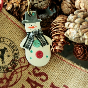 Clay snowman ornament Christmas ornament Christmas gift idea Holiday Christmas tree decoration Handmade and hand painted gift tag image 2