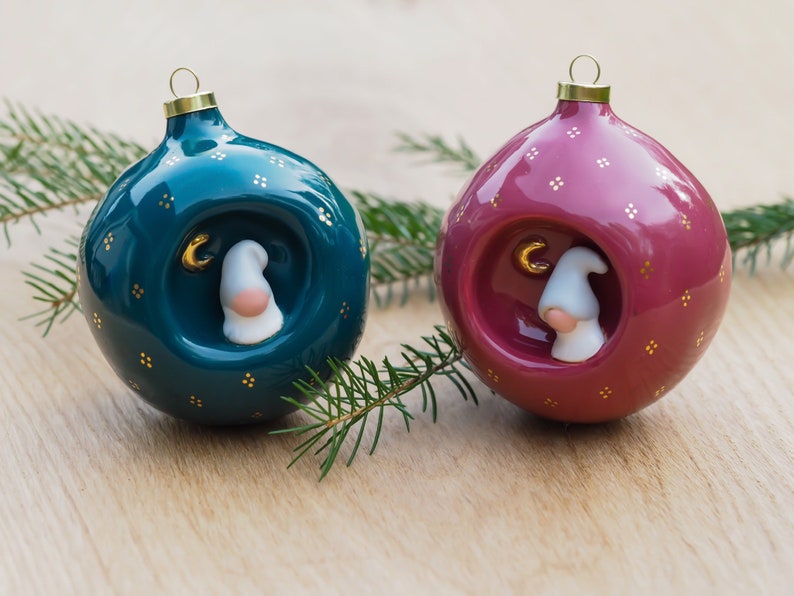 Set of 3 Christmas baubles with 24k gold Handmade bauble Handmade ceramic ornament Nordic Christmas decoration Unique Christmas gift image 5