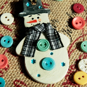 Clay snowman ornament Christmas ornament Christmas gift idea Holiday Christmas tree decoration Handmade and hand painted gift tag image 4