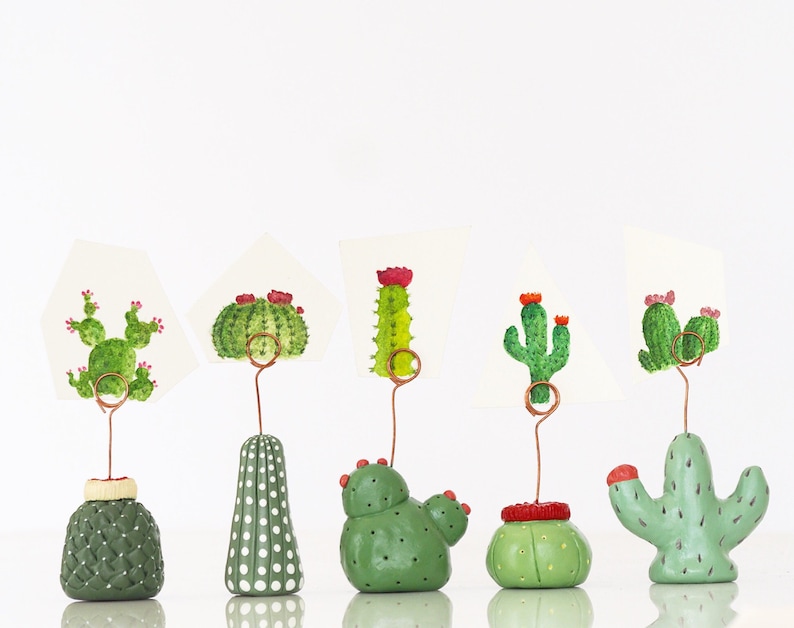 Cactus table number holders set 5 Cactus wedding table decor Cactus picture holder Cactus place card holders Stocking stuffer image 2