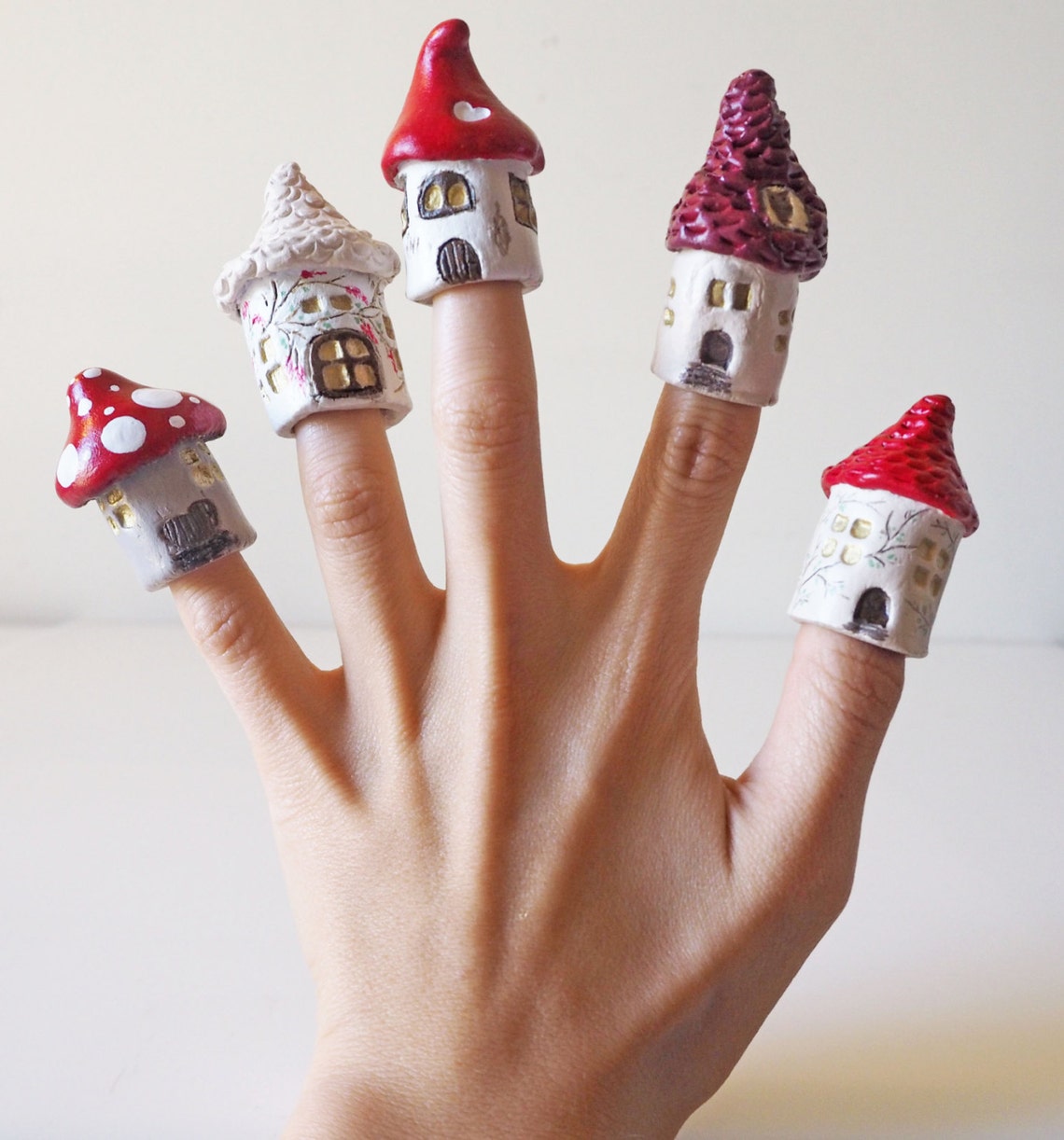 Tiny House Set of 5 collectible Thimbles clay Mini Houses | Etsy