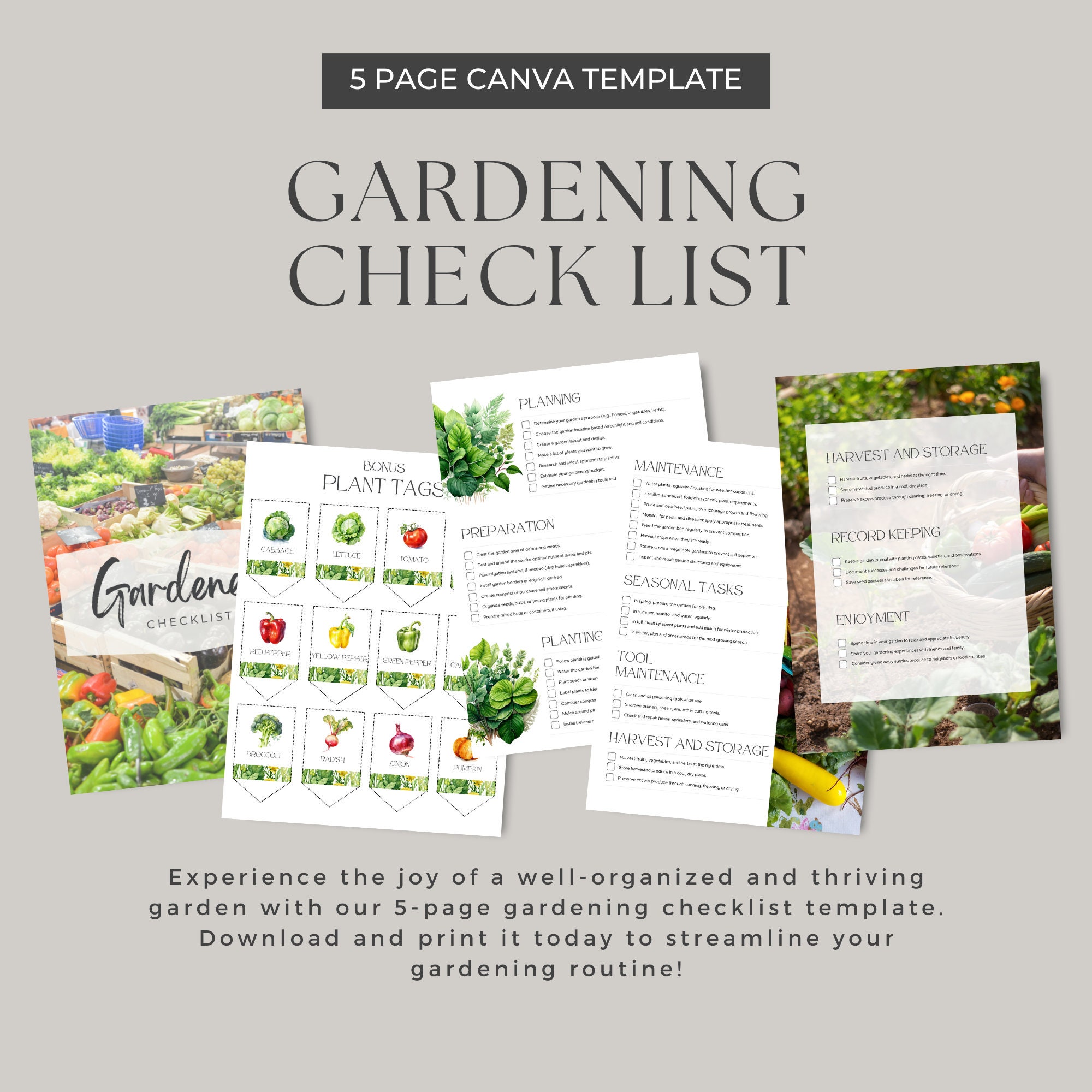 Gardening Checklist Canva Template, Garden Enthusiasts Green Thumb Digital Gardening Tasks ...