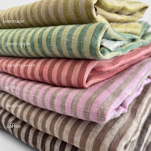Yarn dyed linen fabric, stripy linen fabric by the meter, 100% soft linen by the yard, stone washed linen, retro fabric