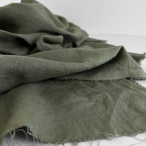 Stonewashed Linen Fabric: Dusty Green Lithuanian Flax, Oeko-Tex Certified