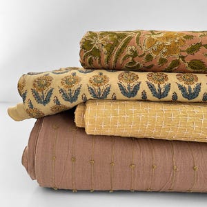 Lightweight Cotton Fabric by the Yard, Floral Block Print, Cross-Stitch, Loopy Cotton