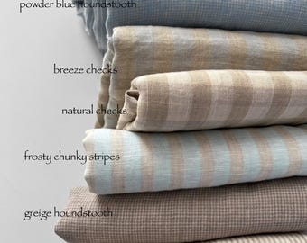 Yarn Dyed Striped and Checked Linen Fabric: Stone Washed Oeko-Tex Certified
