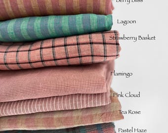 Yarn Dyed Striped Checked Linen Fabric: Stone Washed Oeko-Tex Certified