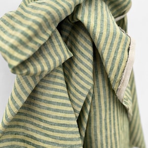 Yarn dyed linen - green stripes, stripy linen by the meter, 100% linen fabric by the yard, stone washed linen,