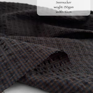 Organic Cotton Seersucker Fabric - Small Gingham Japanese Cotton GOTS certified midnight checks
