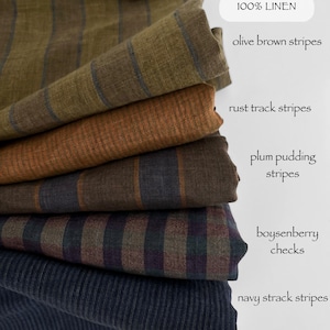 Tkanina lniana w paski i kratkę barwiona przędzą: prana kamieniem, z certyfikatem Oeko-Tex