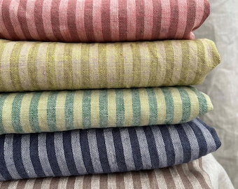 Yarn dyed linen fabric, stripy linen fabric by the meter, 100% soft linen by the yard, stone washed linen, retro fabric