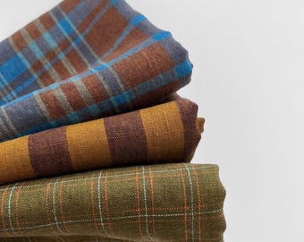 Laundered European Linen Fabric: Yarn Dyed Stripy and Gingham Checks
