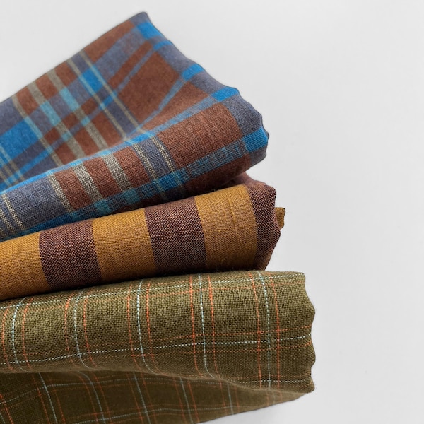 Laundered European Linen Fabric: Yarn Dyed Stripy and Gingham Checks