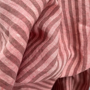 Linen fabric stripes, stripy linen by the meter, 100% soft linen by the yard, yarn dyed linen, stone washed linen, red stripes linen