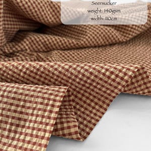 Organic Cotton Seersucker Fabric - Small Gingham Japanese Cotton GOTS certified ripe red checks