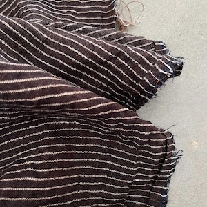 Yarn dyed linen fabric by the yard, stripy linen fabric by the metre, 100% stonewashed linen, brown pinstripes  Oeko-Tex 100 certified