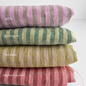 Linen fabric - stripes, yarn dyed linen by the yard, stripy linen fabric by the meter, 100% soft linen, stone washed linen, retro fabric